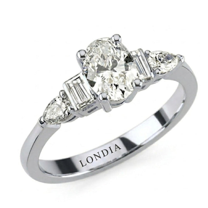 1.05 Ct. Natural Oval Diamond Solitaire Ring with Side Stones