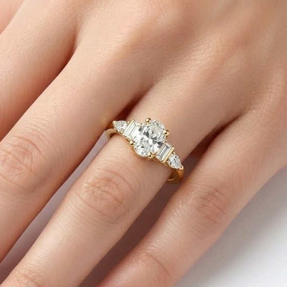 1.05 Ct. Natural Oval Diamond Solitaire Ring with Side Stones