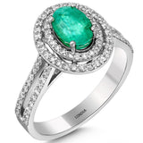 1.10 Ct. Natural Diamond And 0.60 Ct. Natural Emerald Verdant Halo Design Ring in 18K Gold