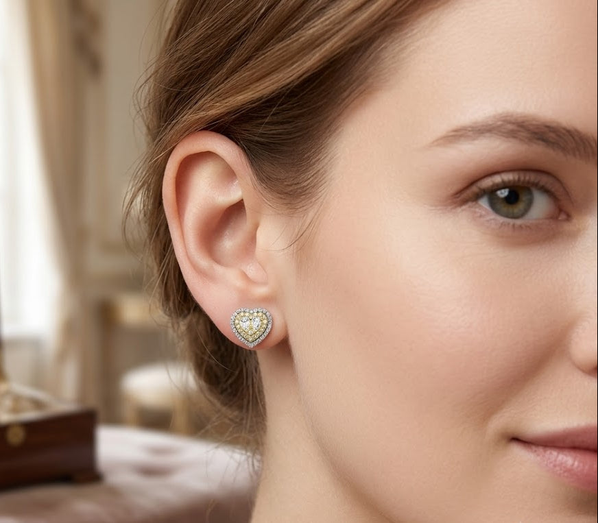 1.15 Ct. Natural Diamond Heart Design Earrings in 14K Gold