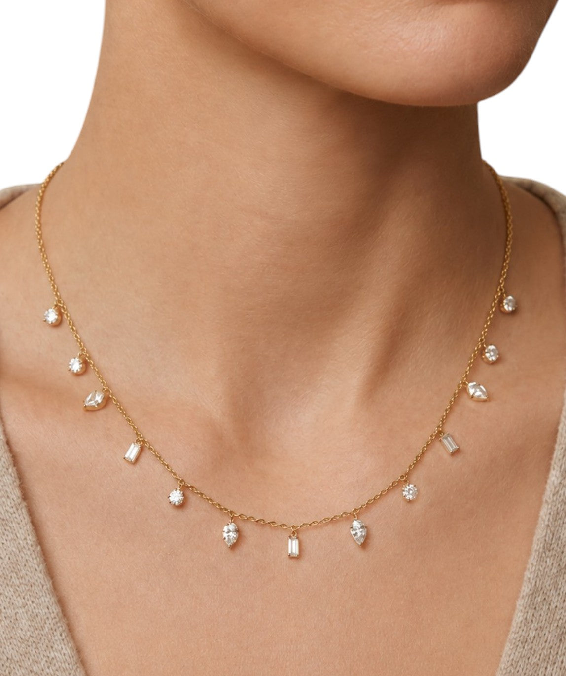 1.20 Carat Dancing Diamond Design Necklace in 14K Solid Gold
