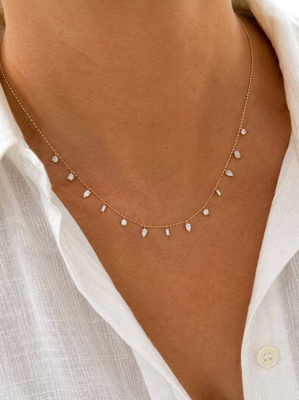 1.20 Carat Dancing Diamond Design Necklace in 14K Solid Gold