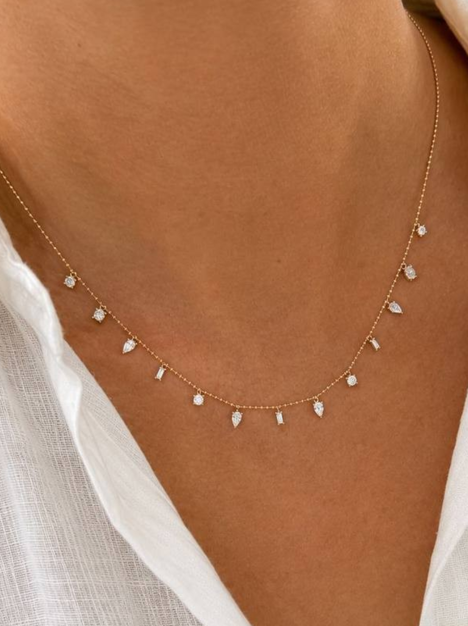 1.20 Carat Dancing Diamond Design Necklace in 14K Solid Gold