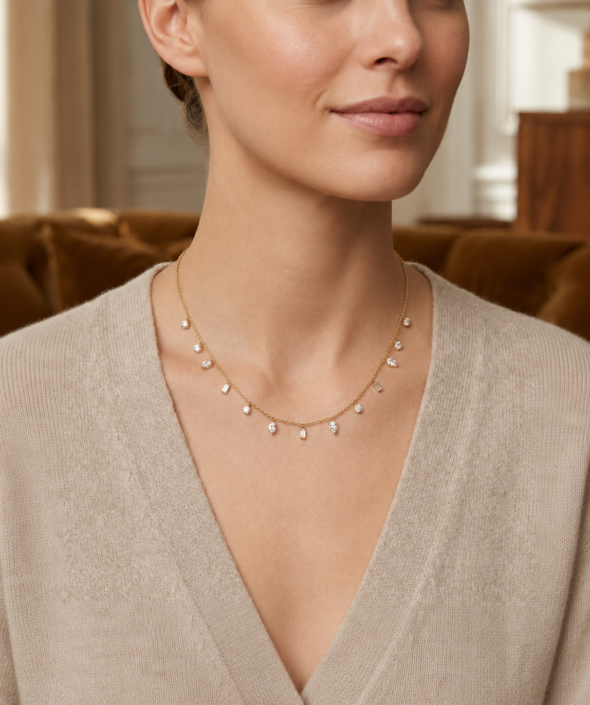 1.20 Carat Dancing Diamond Design Necklace in 14K Solid Gold
