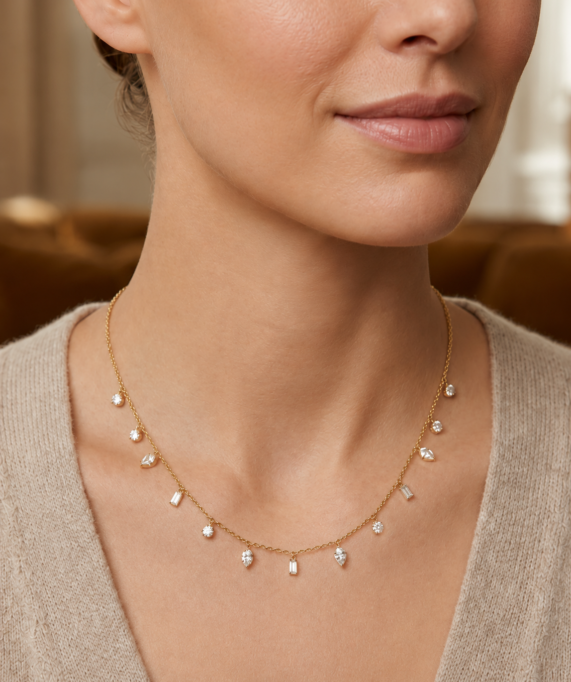 1.20 Carat Dancing Diamond Design Necklace in 14K Solid Gold