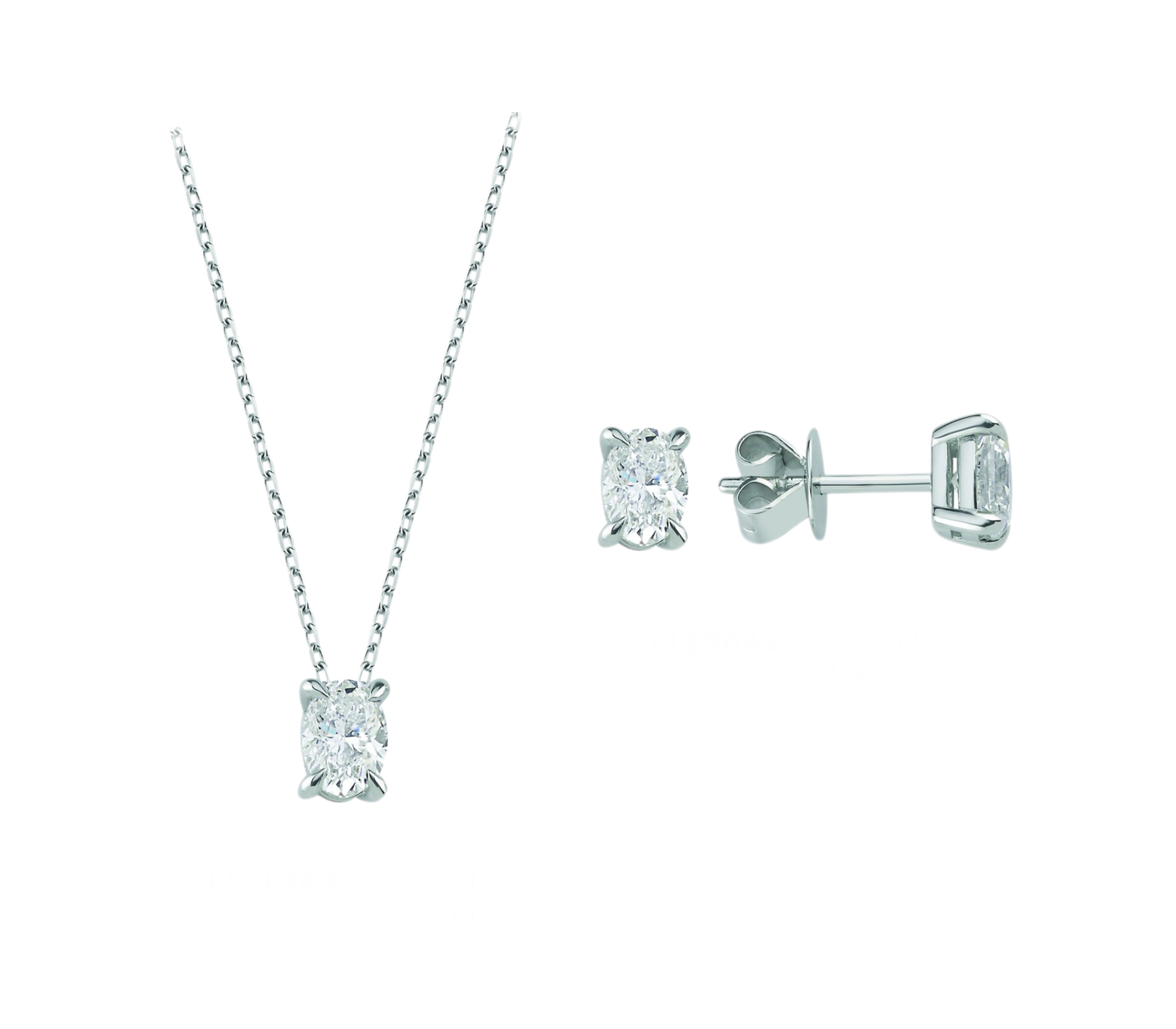 Natural Diamond Oval Necklace & Earrings Set