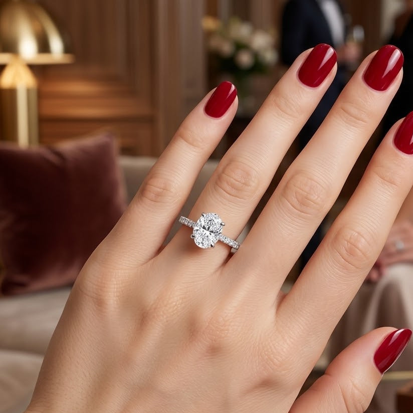 1.20 Ct. Natural Oval Diamond Side Stone Solitaire Ring