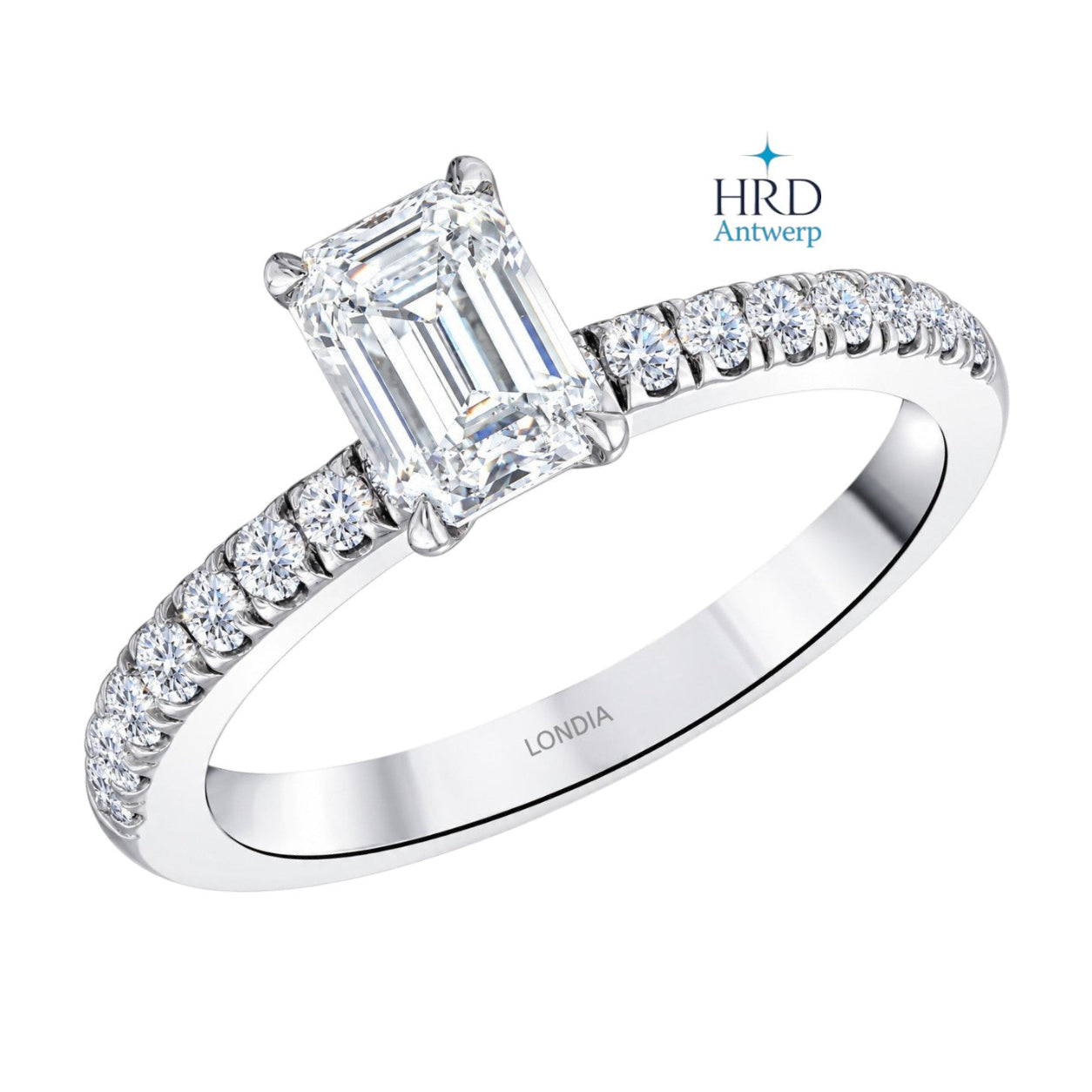 1.20 Ct. F Color HRD Certified Emerald Cut Diamond Side Stone Ring