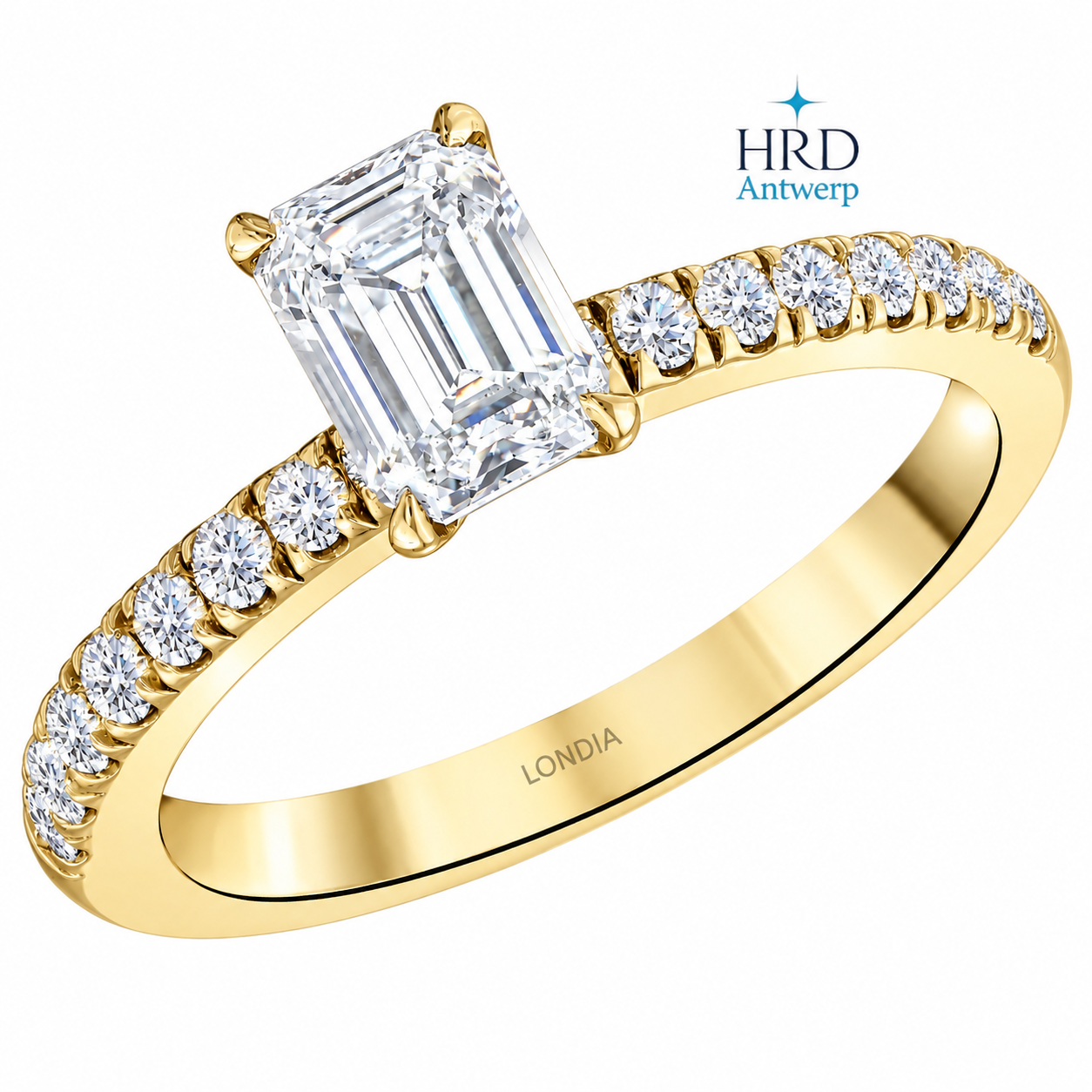 1.20 Ct. F Color HRD Certified Emerald Cut Diamond Side Stone Ring