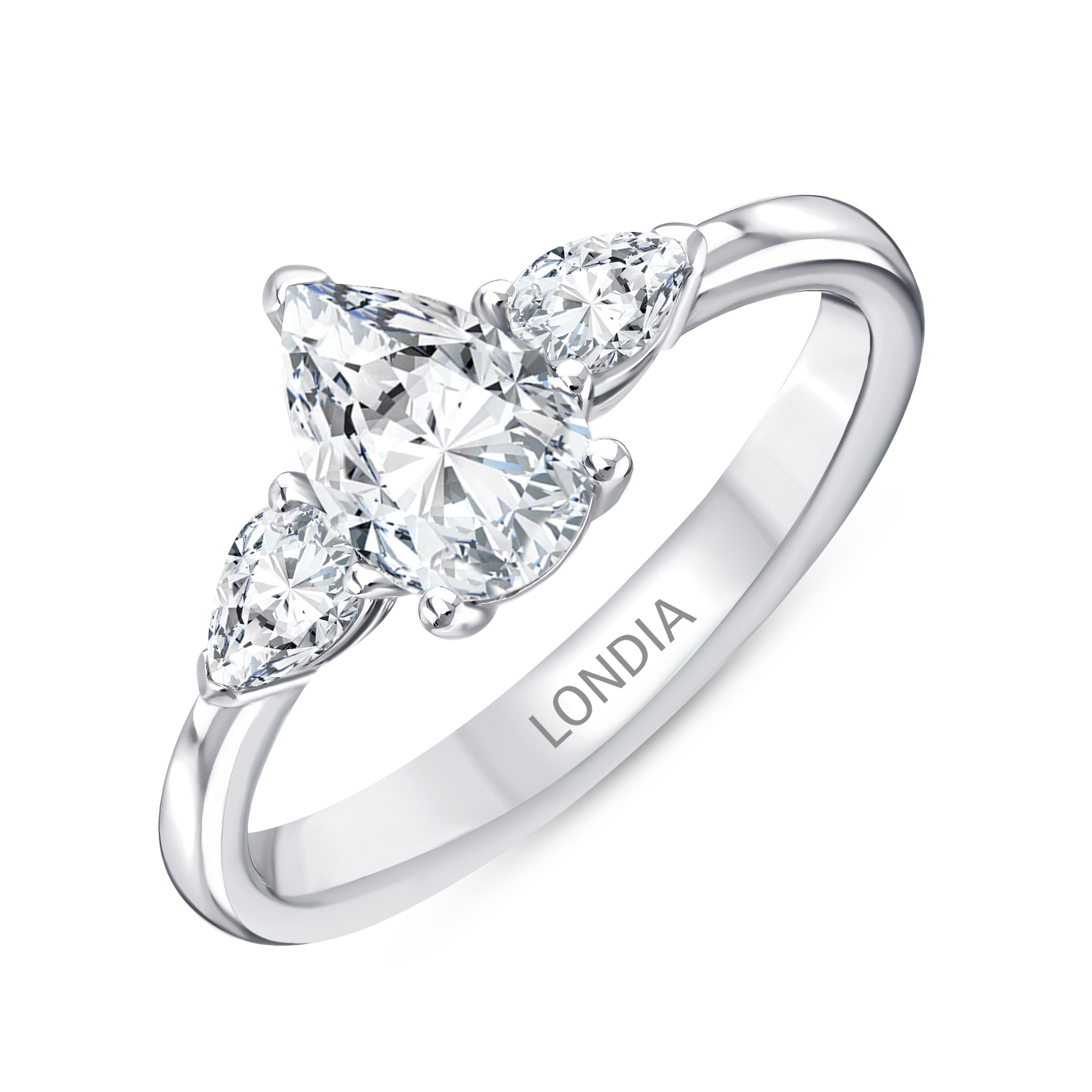 1.20 Ct. Natural Pear Diamond Solitaire ''Modern'' Ring in 18K Gold ...