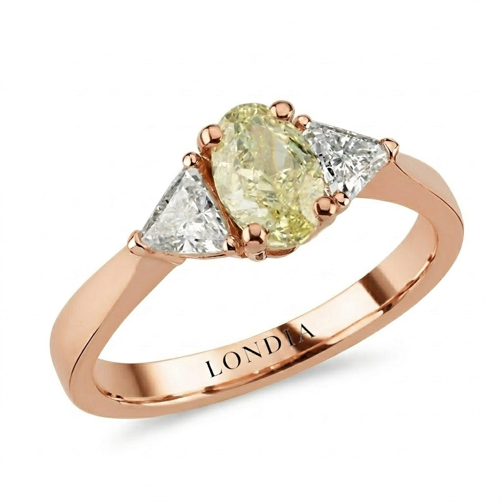 1.35 Ct Natural Oval Diamond Side Stone Ring, 18K Gold