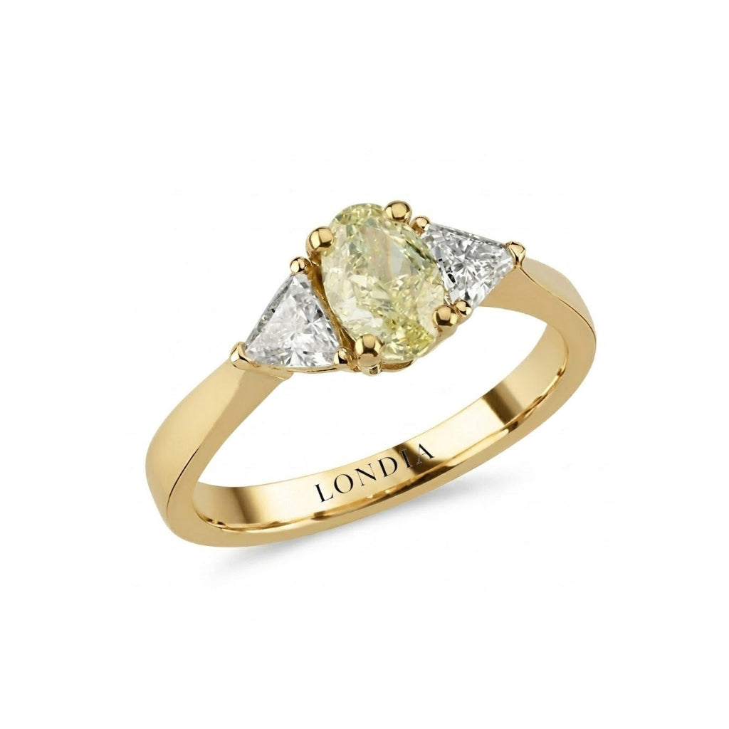 1.35 Carat Fancy Yellow Diamond Side Stone Ring in 14K Solid Gold
