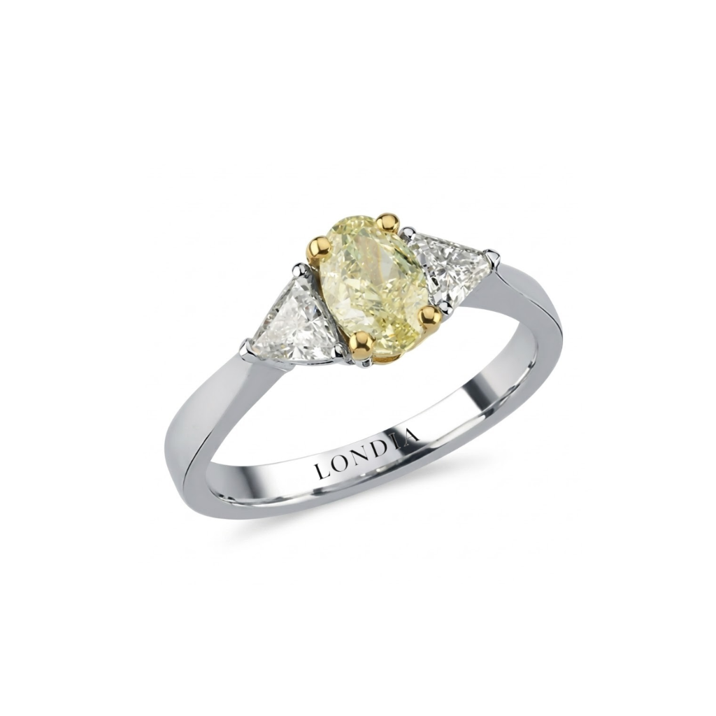 1.35 Carat Fancy Yellow Diamond Side Stone Ring in 14K Solid Gold