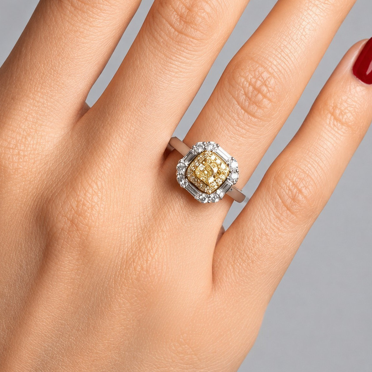 1.40 Ct. Fancy Yellow Diamond Cushion Design Ring