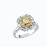 1.50 Carat Fancy Yellow Diamond Cushion Design 18K Gold Ring