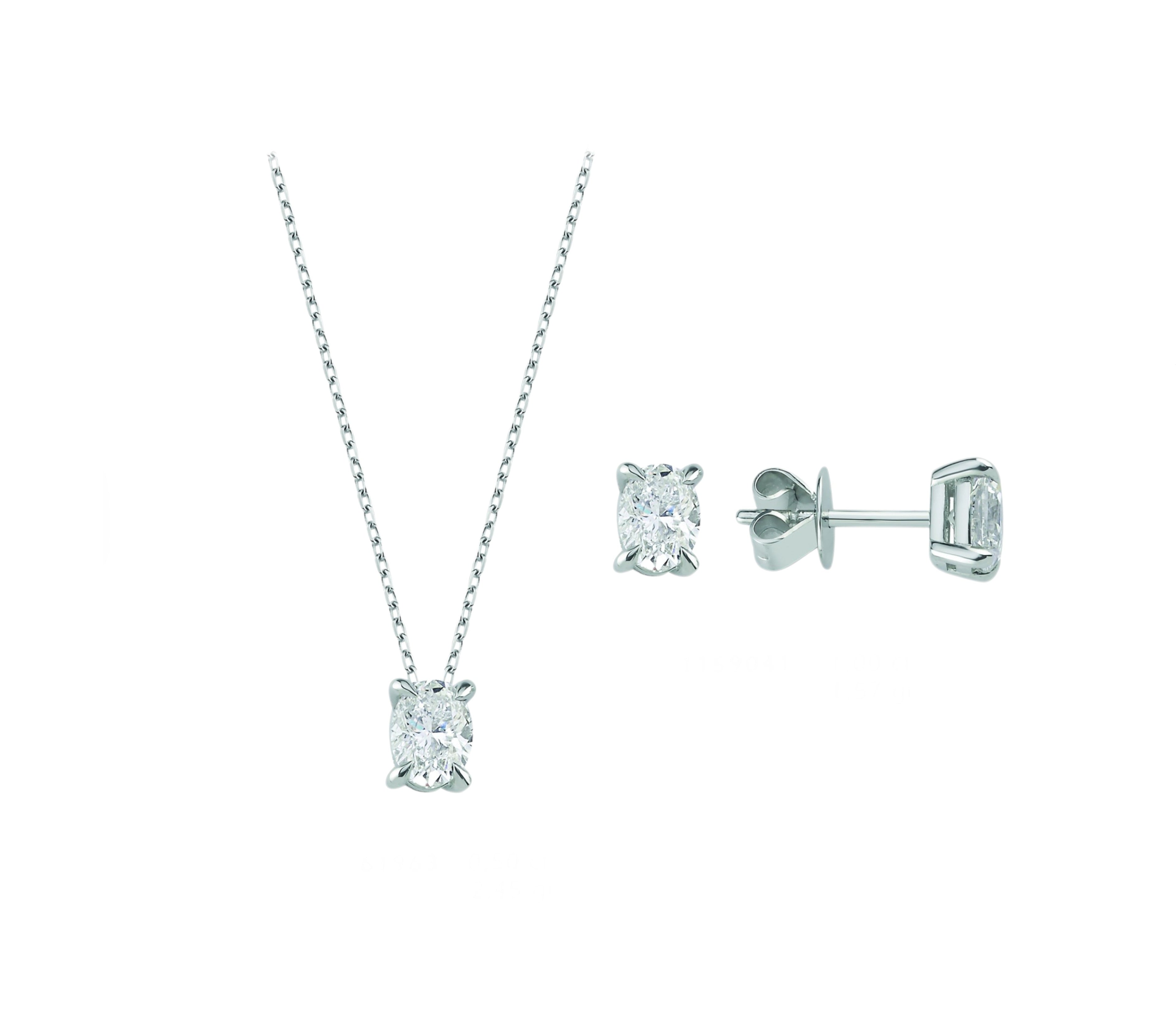Natural Diamond Oval Necklace & Earrings Set