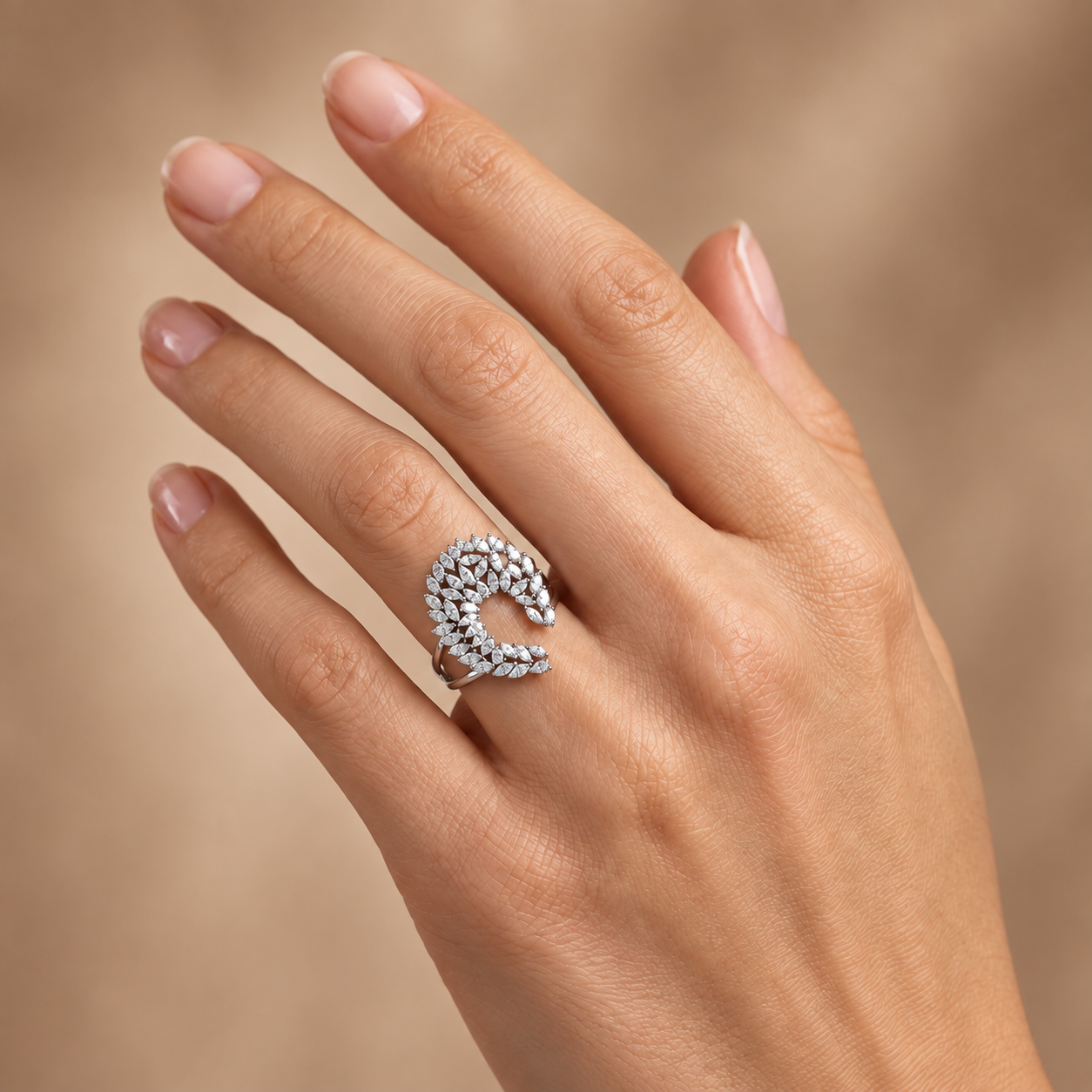 1.50 Carat Pear and Marquise Natural Diamond Statement Design Ring