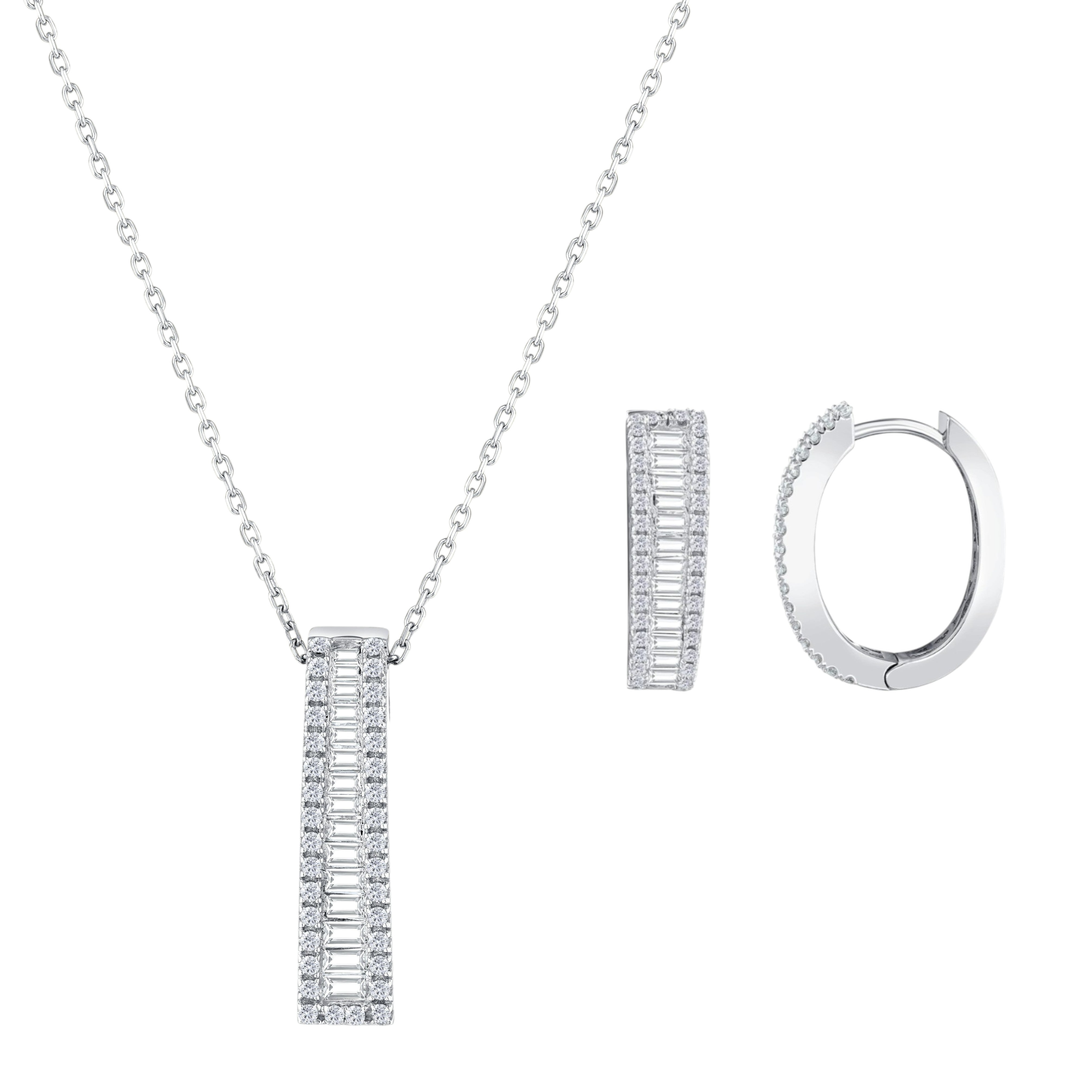 1.55 ct. Baguette Diamond Necklace & Earring Set 18k Gold