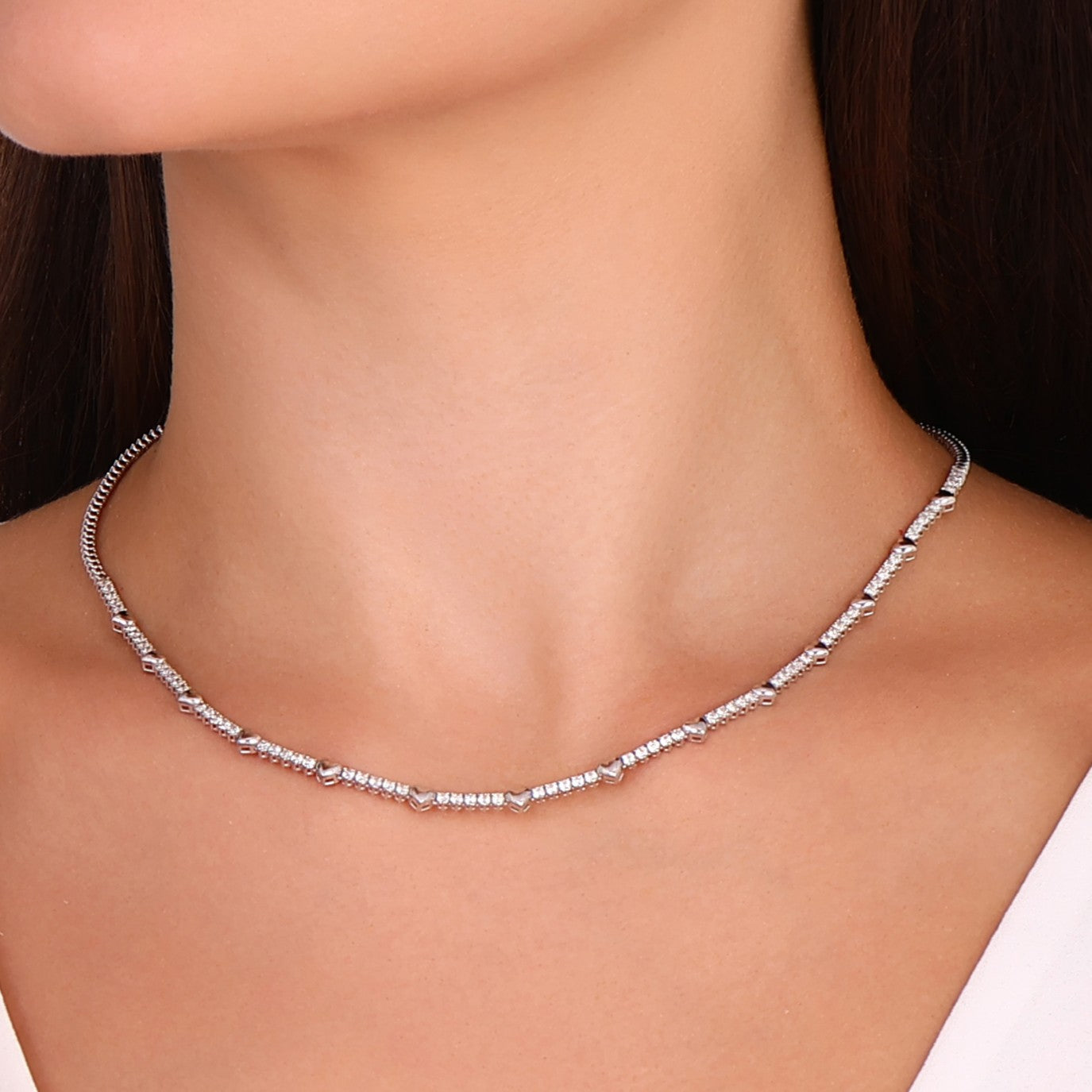 1.80 CTW Diamond Londia Heartline Design Bridal Necklace 18k Fine Gold