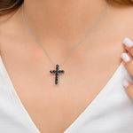1.80 Ct. Black Natural Diamond Chalice Design Cross Necklace