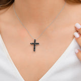 1.80 Ct. Black Natural Diamond Chalice Design Cross Necklace