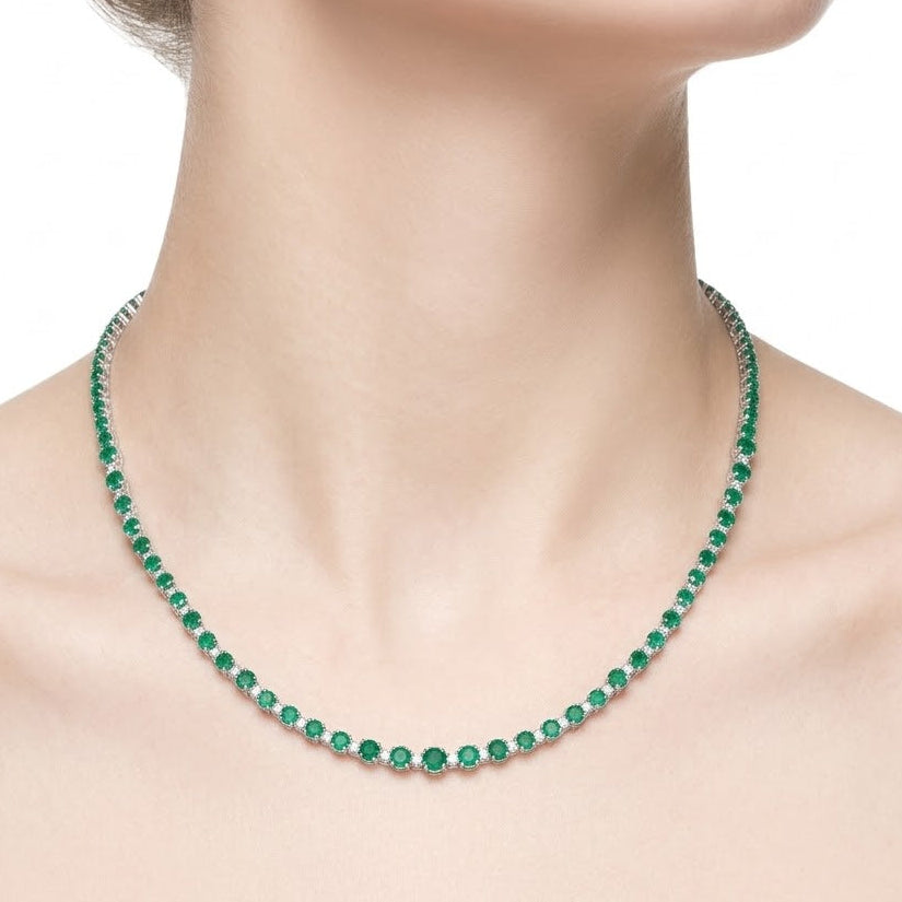 1.90 Ct. Natural Diamond and 8.50 Ct. Natural Emerald Necklace