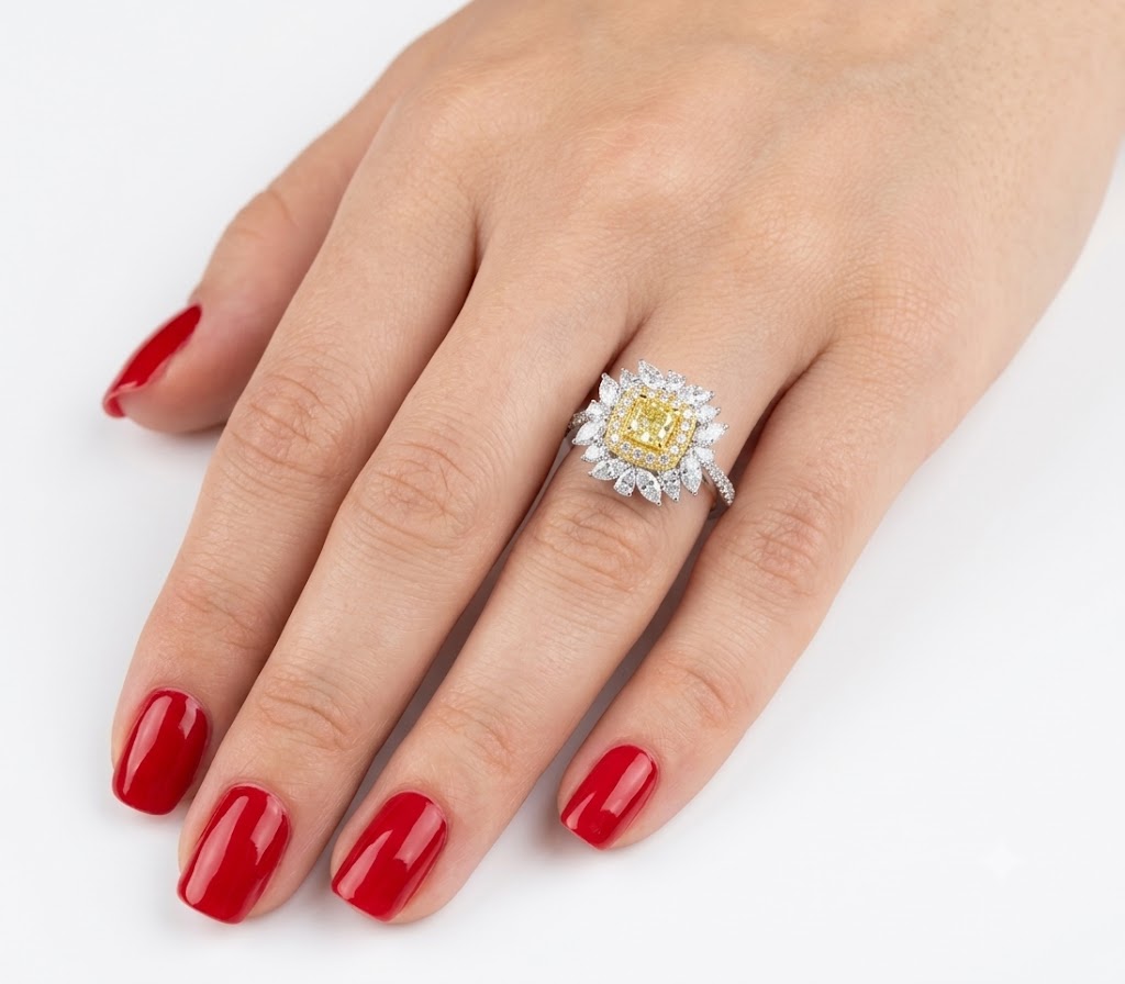 1.95 Ct. Fancy Yellow Diamond Designer Ring in 18K Gold
