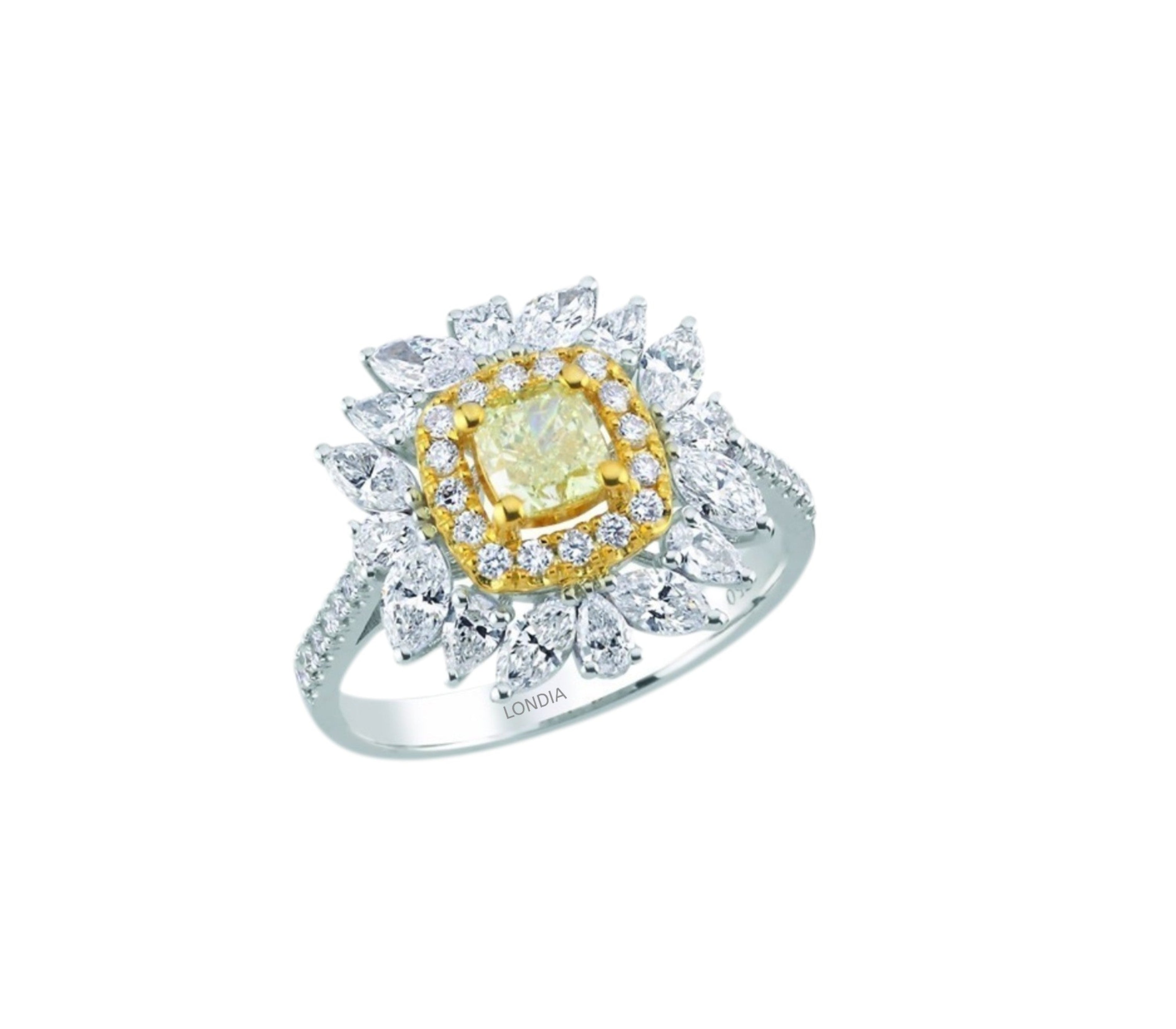 1.95 Ct. Fancy Yellow Diamond Designer Ring in 18K Gold