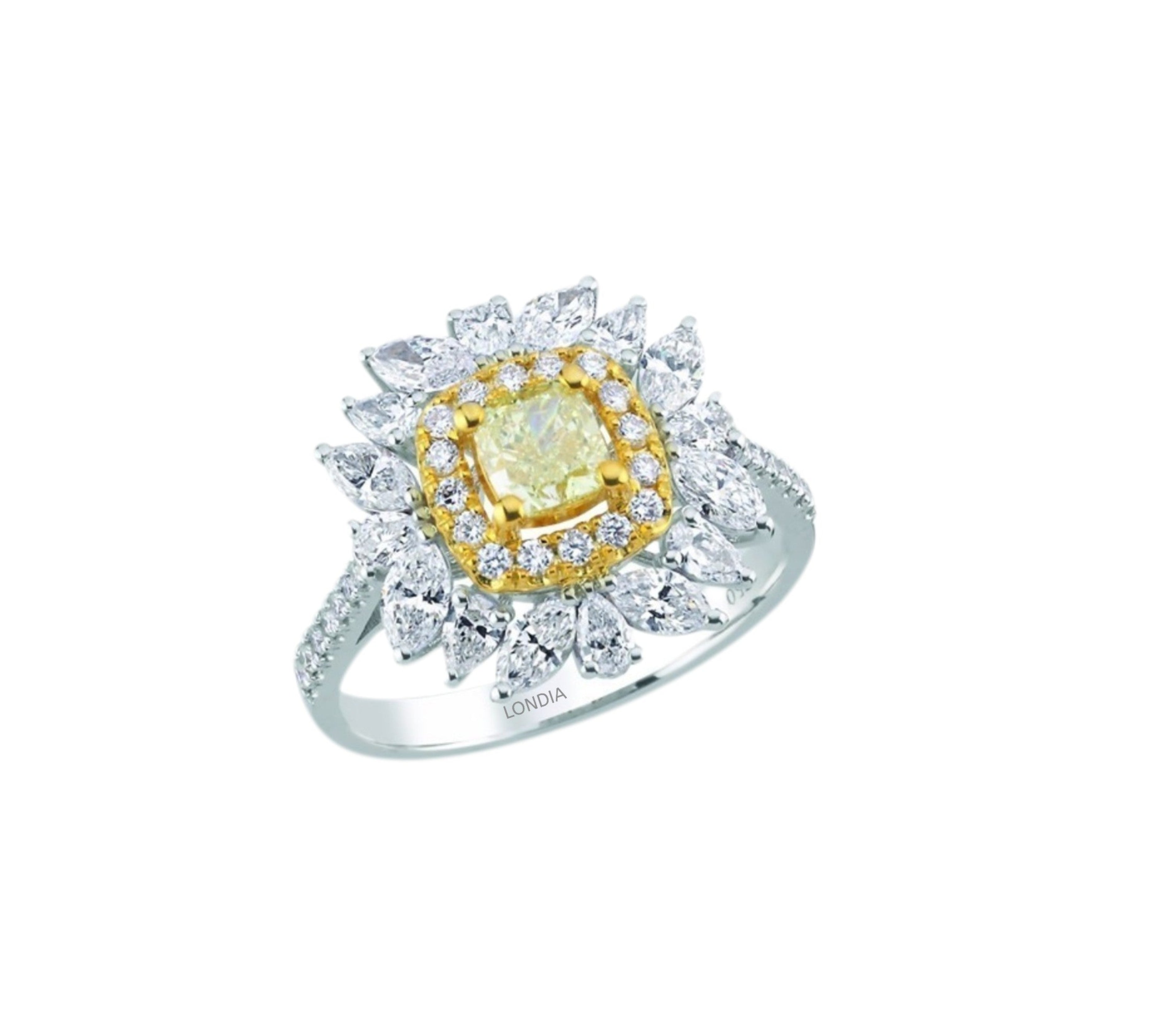 1.95 Ct. Fancy Yellow Diamond Designer Ring in 18K Gold