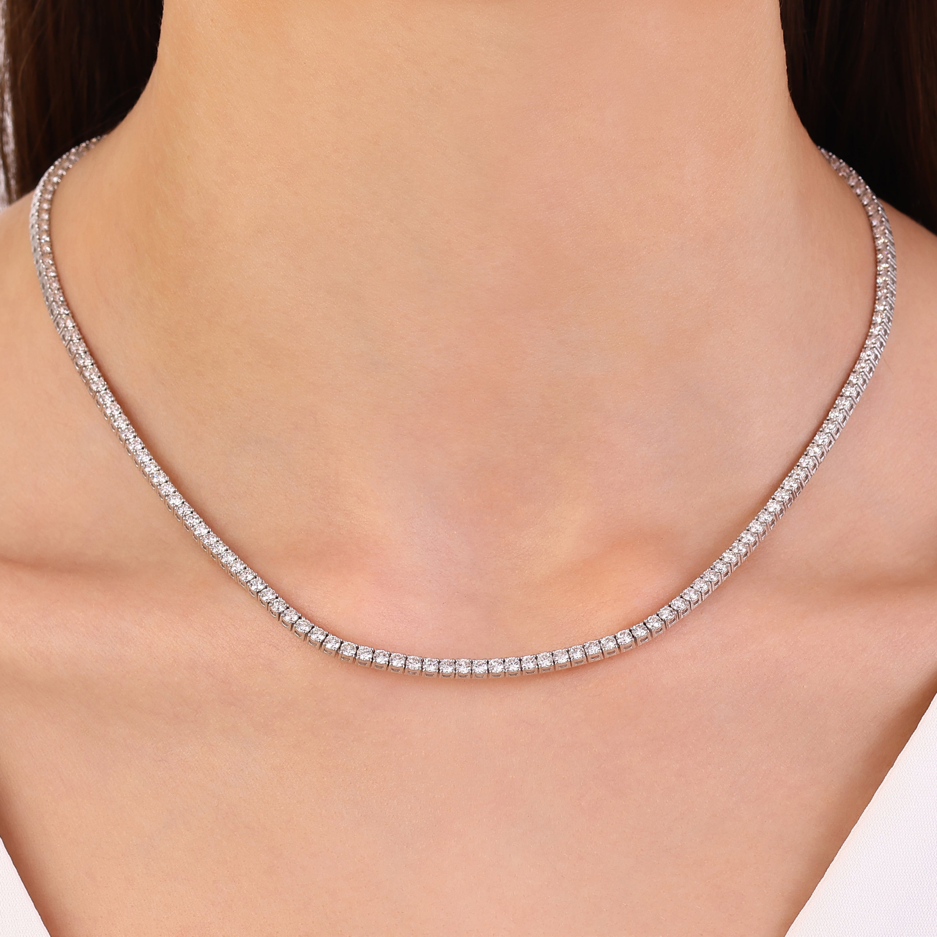 10.00 CTW Diamond Tennis Necklace 18K Fine Gold