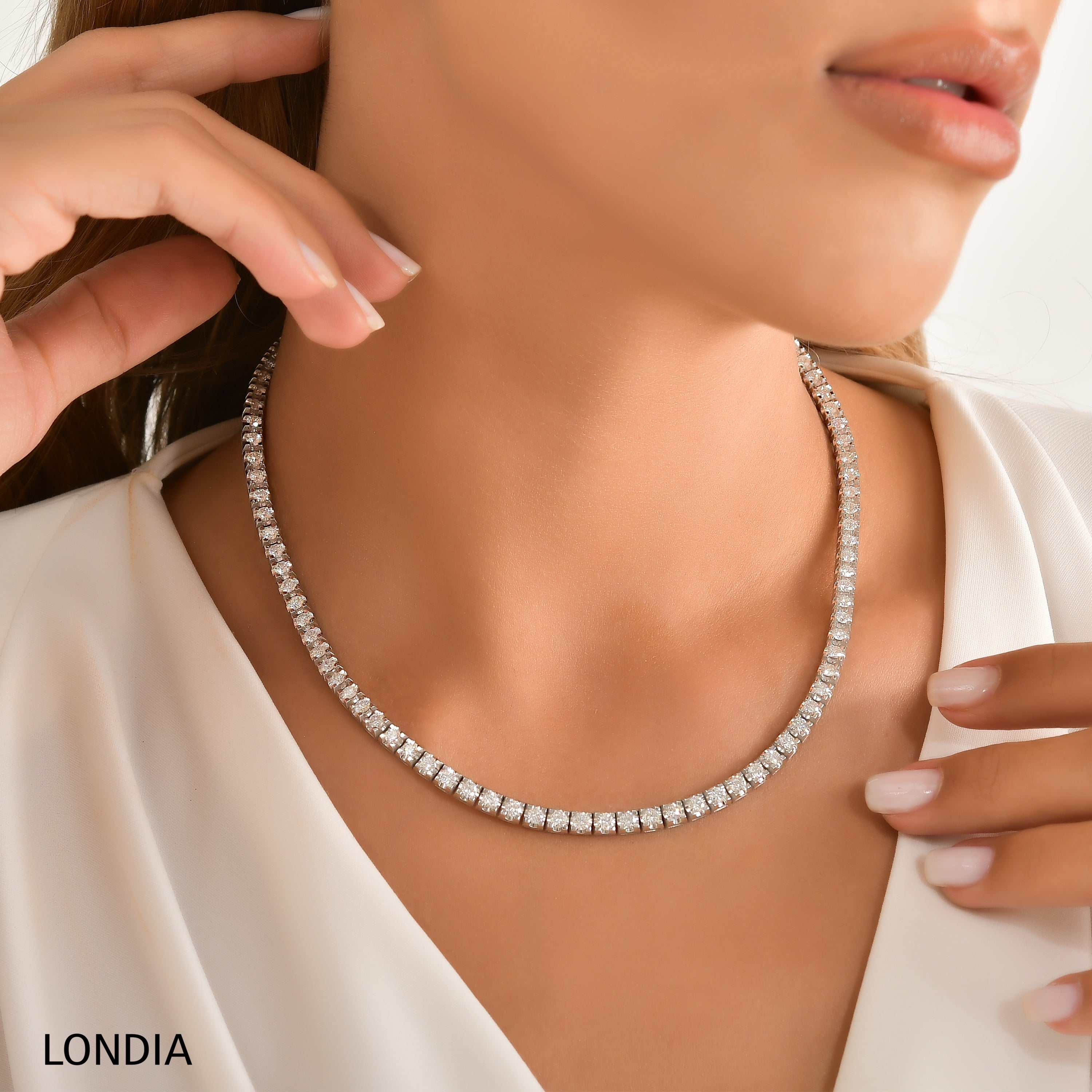 10 Carat Natural Diamond Clair Tennis Necklace