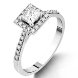 0.50 Ct. Natural Diamond Princess Halo Design Ring in 14K Gold