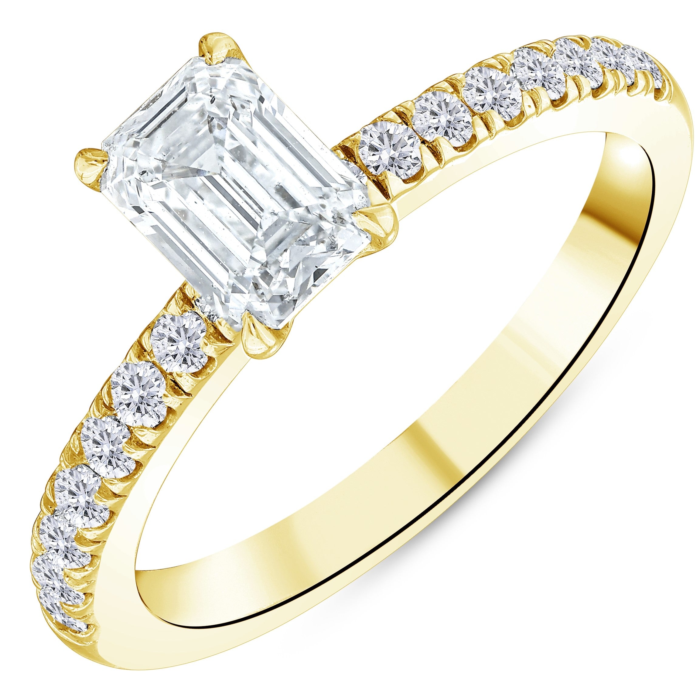 1.20 Ct. Natural Diamond Emerald Cut Sidestone Design Ring in 18K Gold