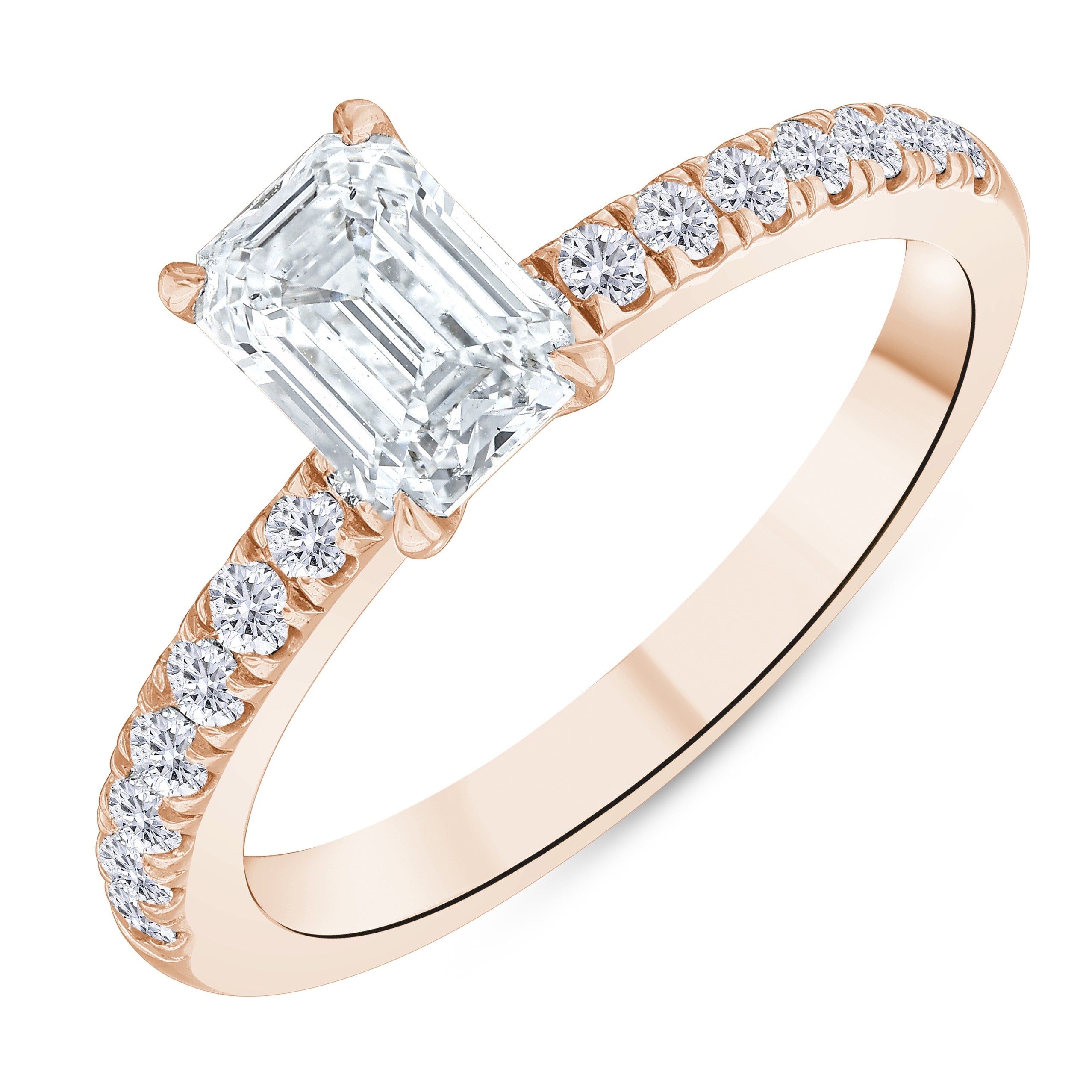 1.20 Ct. Natural Diamond Emerald Cut Sidestone Design Ring in 18K Gold