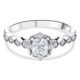 0.60 Ct. Natural Cushion Cut Diamond Vintage Design ''Seraphina'' Ring in 14K Gold