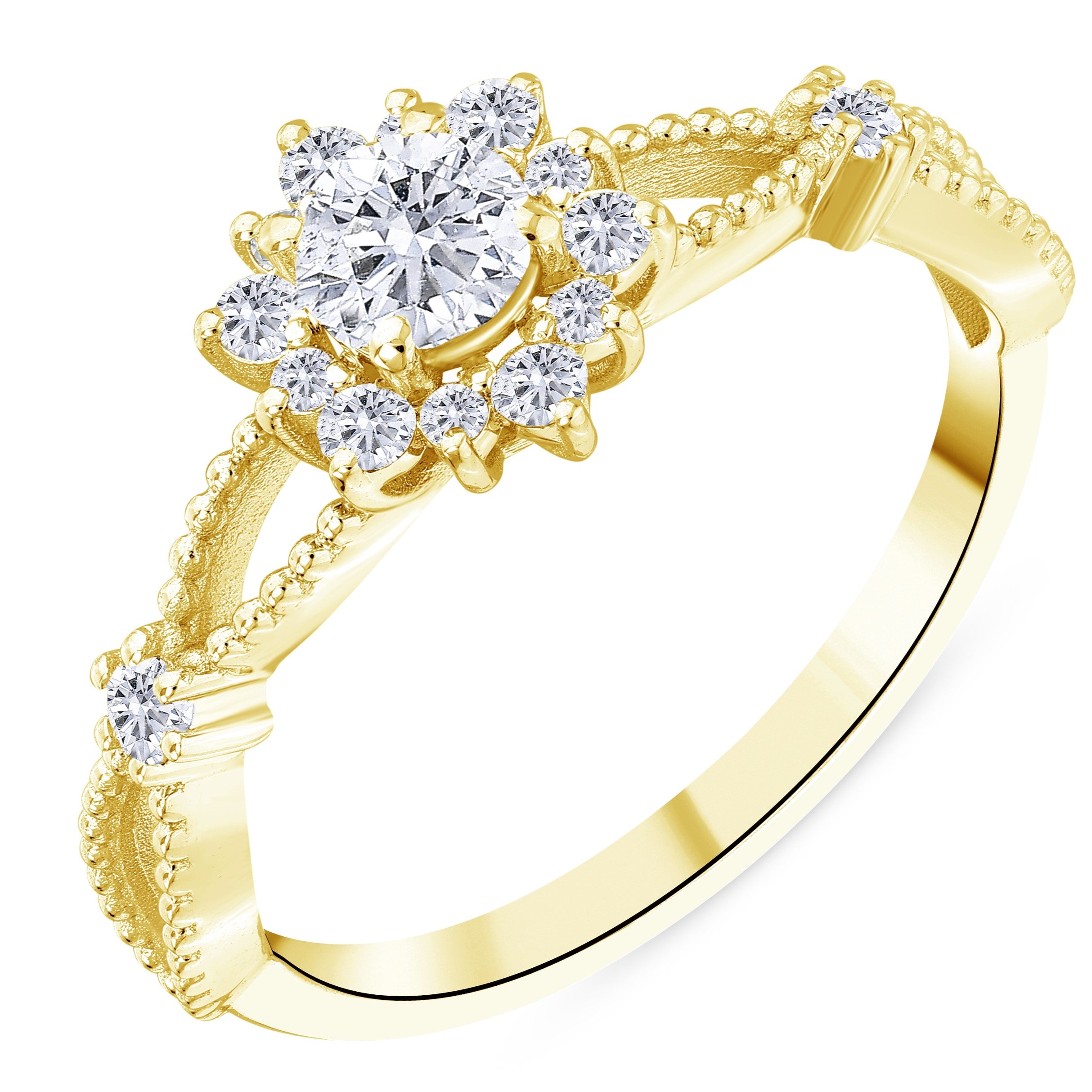 0.55 Ct. Natural Diamond Vintage Design ''Lotus'' Ring in 18K Gold