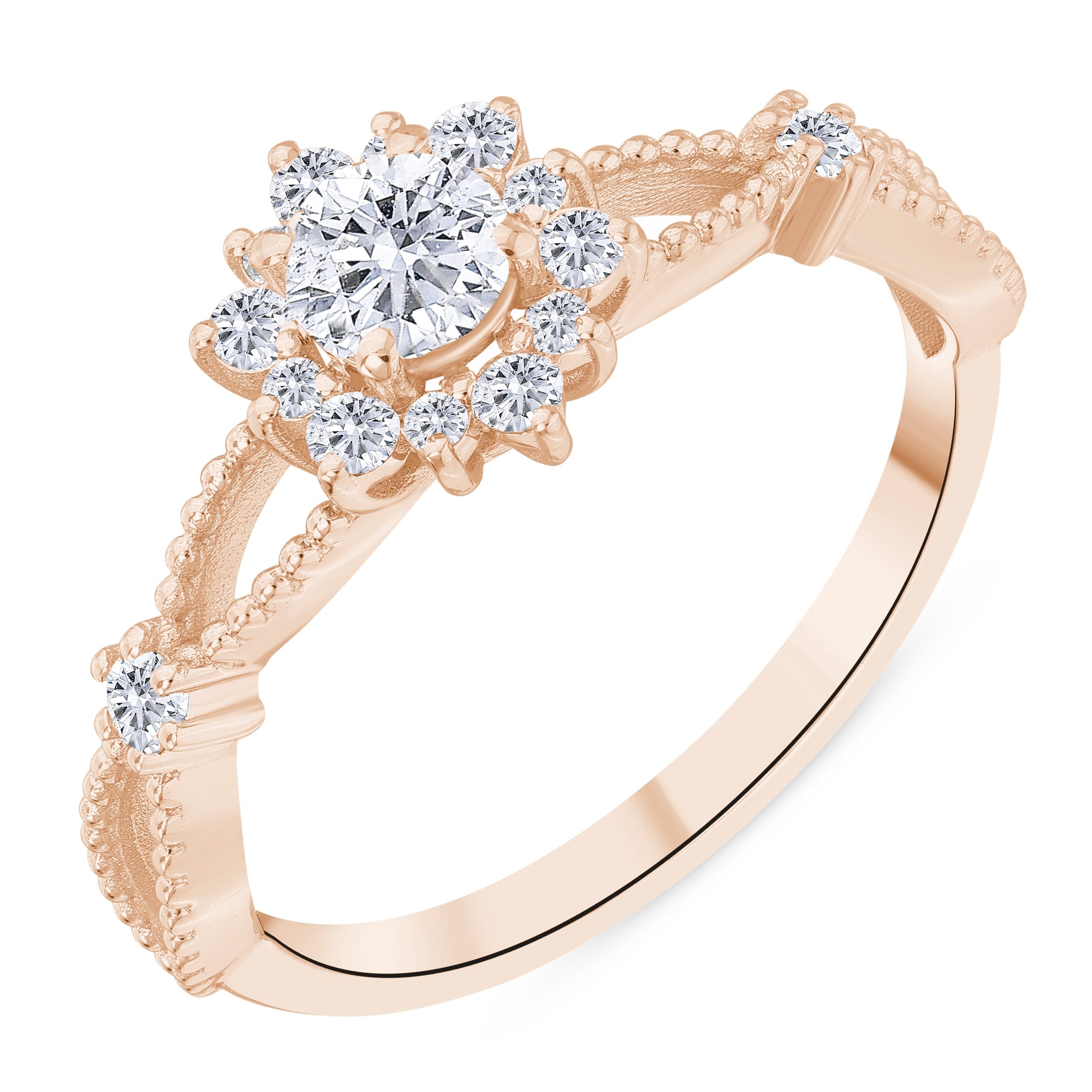 0.55 Ct. Natural Diamond Vintage Design ''Lotus'' Ring in 18K Gold