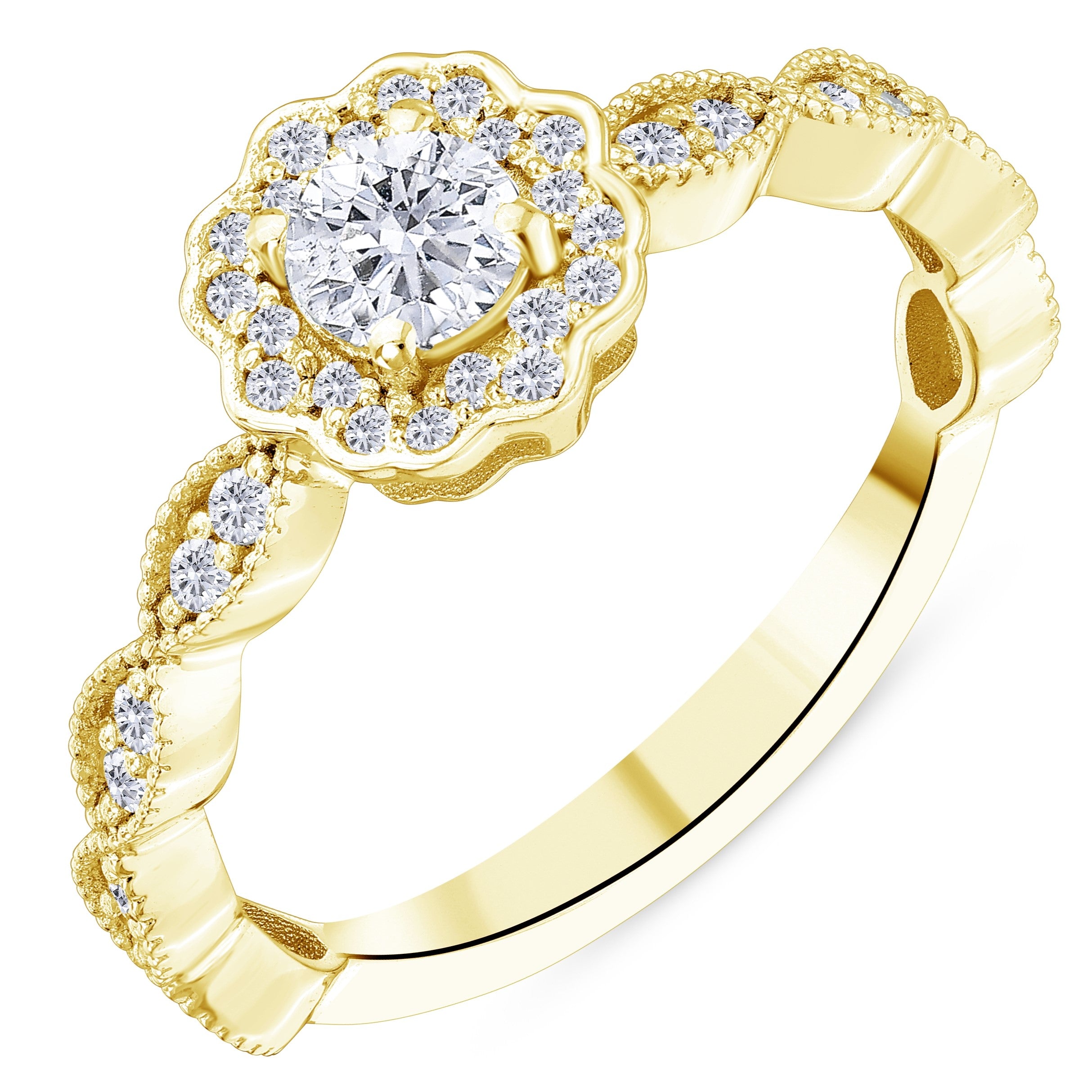 0.55 Ct. Natural Round Cut Diamond Vintage Design ''Isadora'' Ring in 18K Gold