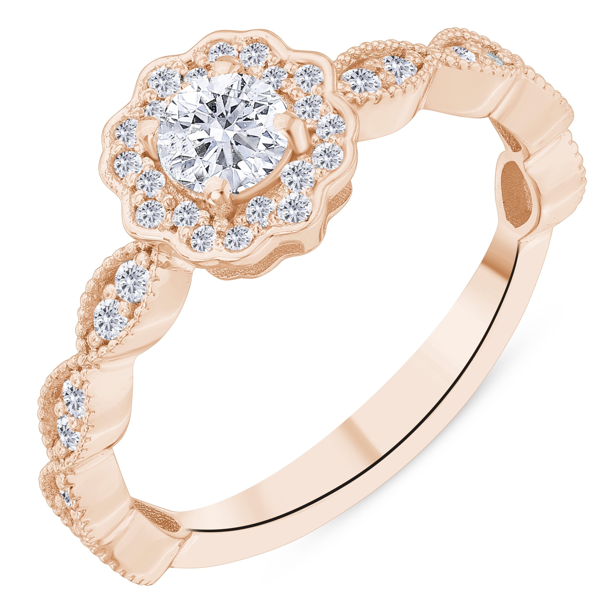 0.55 Ct. Natural Round Cut Diamond Vintage Design ''Isadora'' Ring in 18K Gold