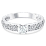 0.35 Ct. Natural Diamond Side Stone Solitaire Bold Design Ring In 14K Gold