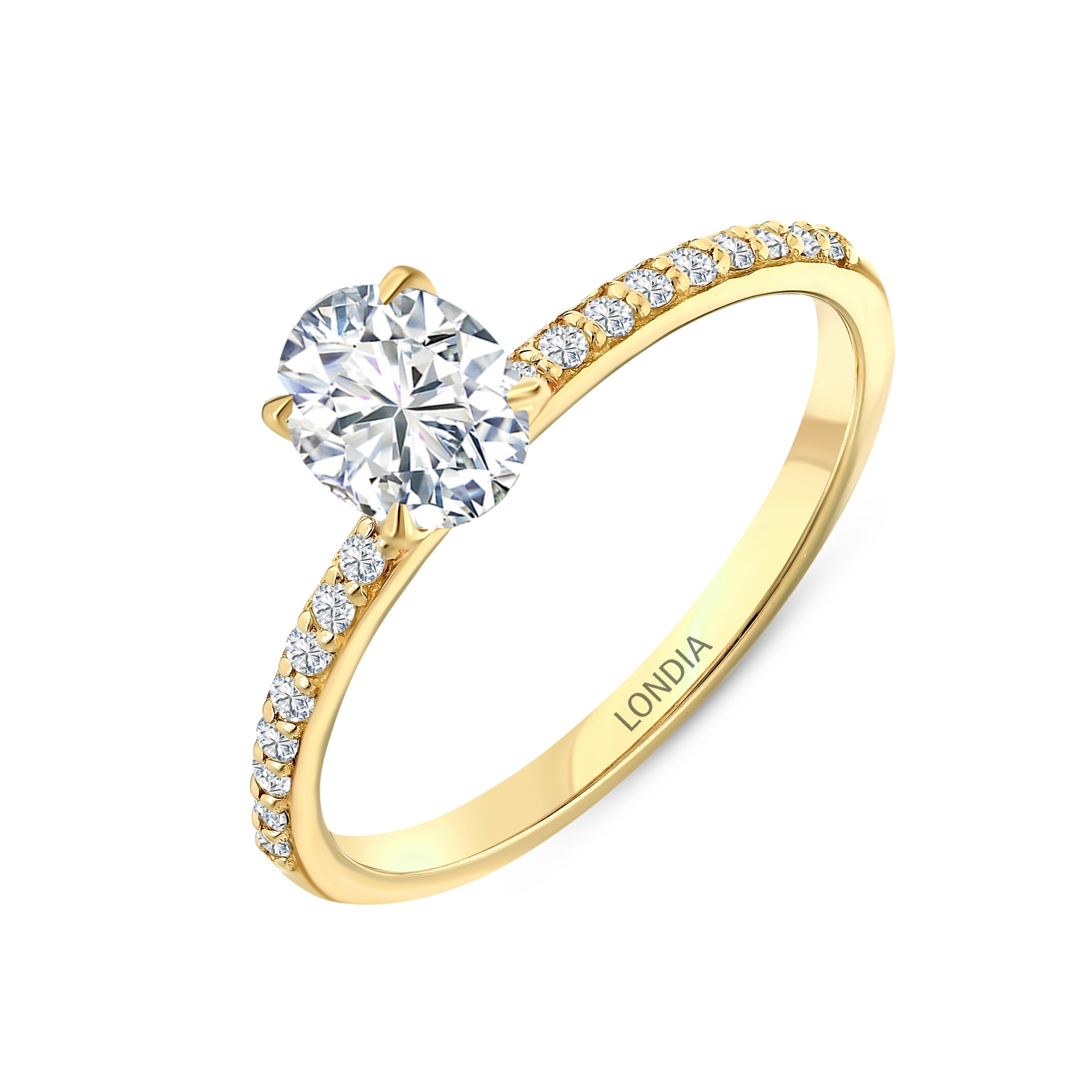 0.95 Ct. Natural Diamond Oval Solitaire ''Side Stone'' Ring in 14K Gold