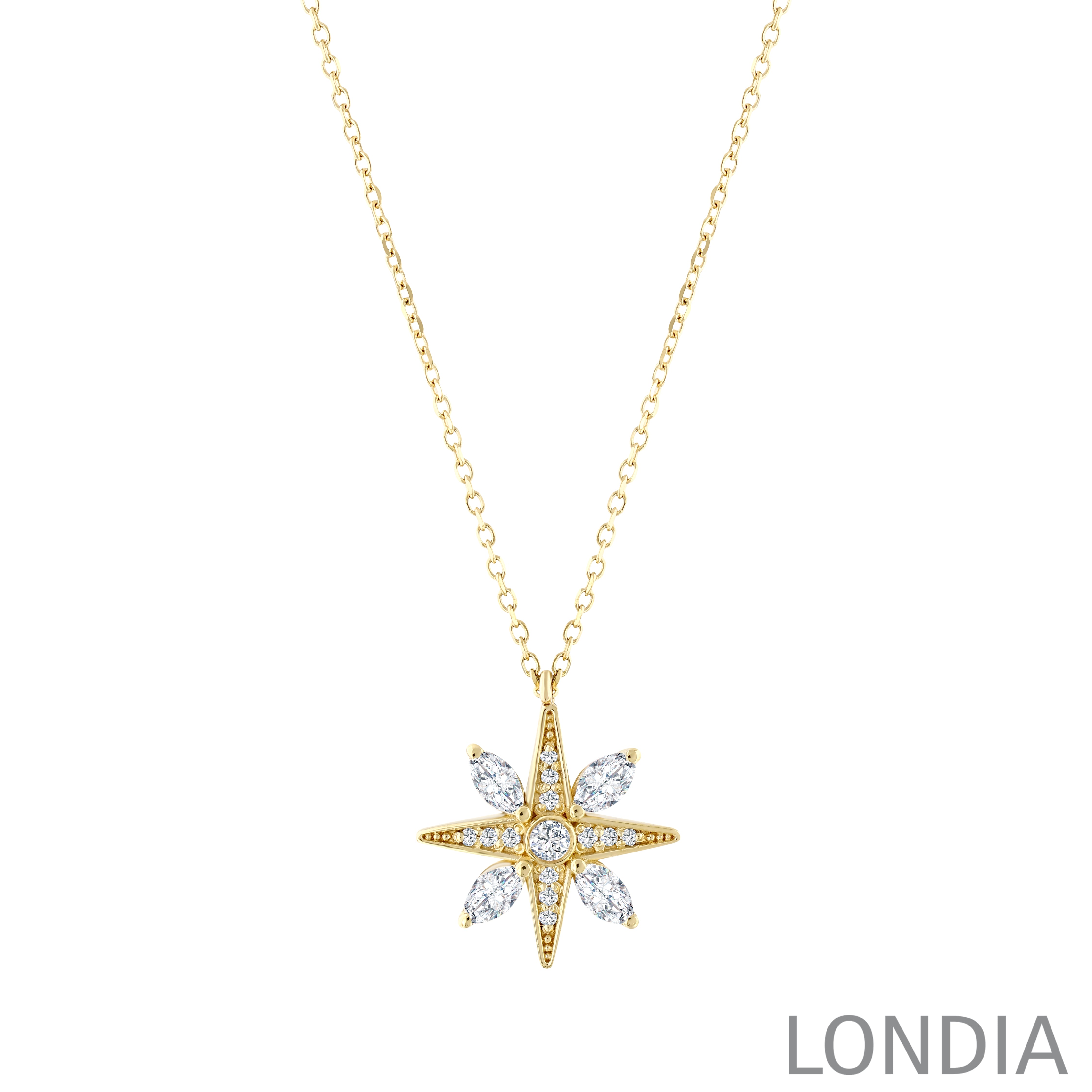 0.30 ct. Diamond Star Design Necklace 14k Fine Gold