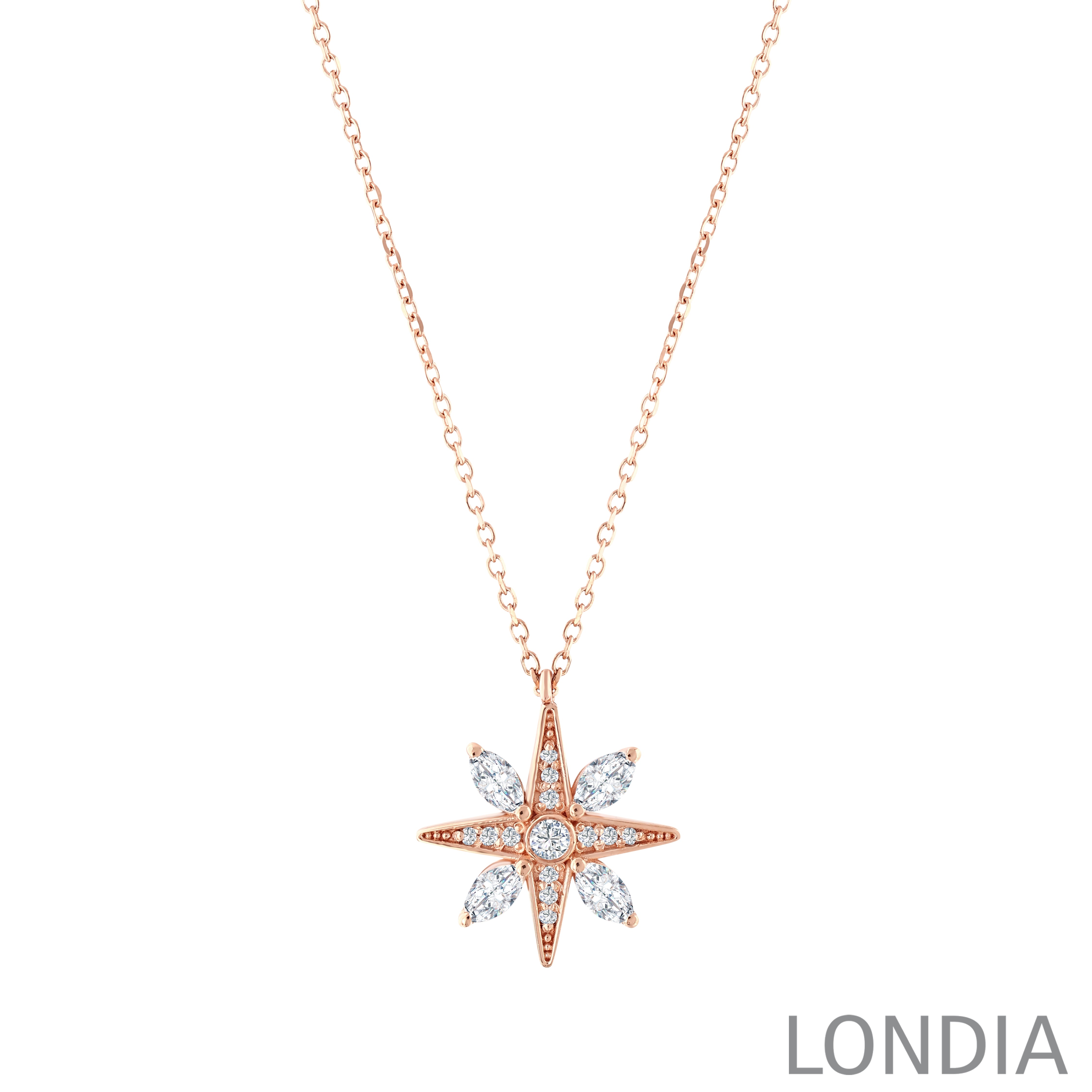 0.30 ct. Diamond Star Design Necklace 14k Fine Gold