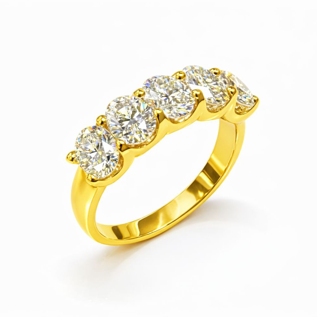 2.50 Carat Natural Diamond Oval 5 Stone Diamond Ring | HRD Certified | LONDIA