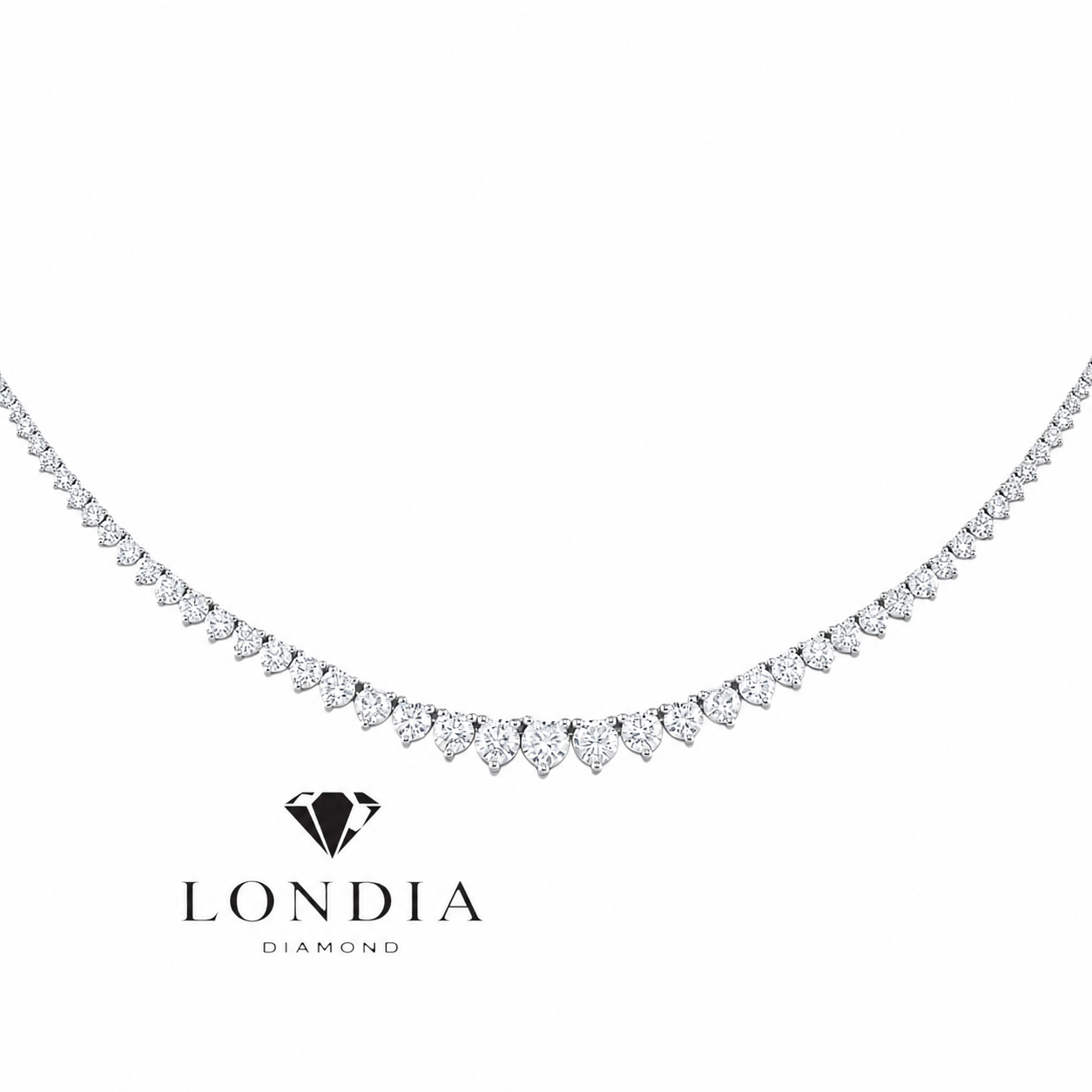 12.45 Carat Natural Diamond Graduated Tennis Necklace