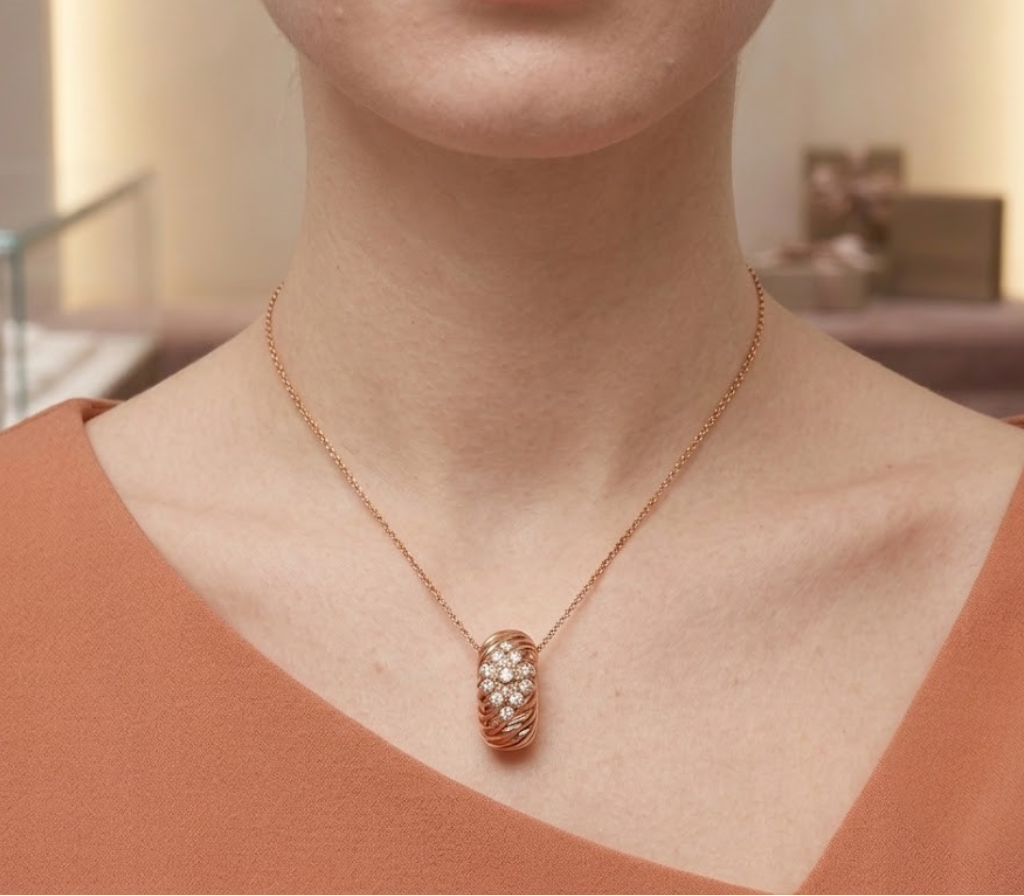 14K Gold 0.35 Carat Natural Diamond Flora Design Necklace