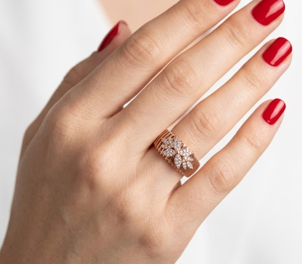 14K Gold 0.40 Carat Natural Diamond Flora Design Ring