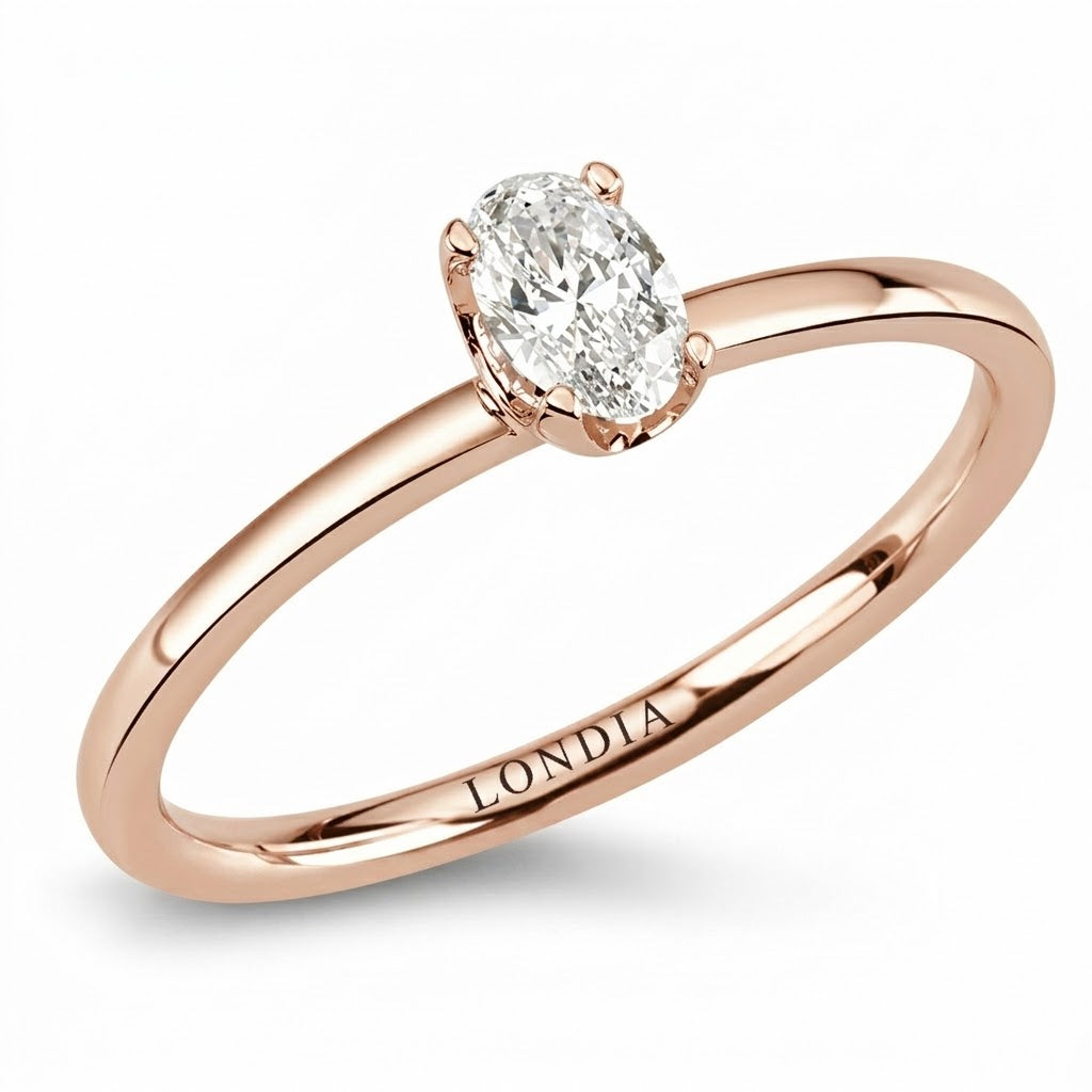 14K Gold 0.30 Carat Natural Diamond Oval Solitaire “Modern” Ring