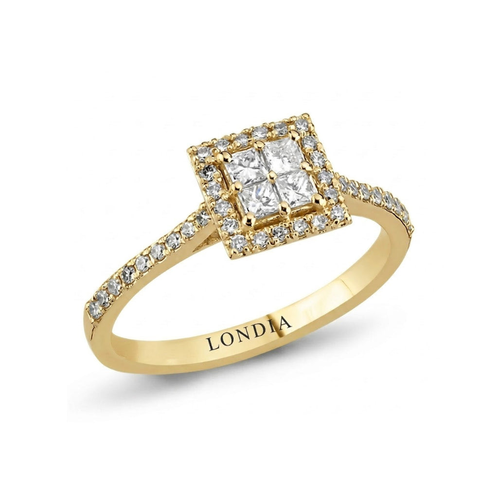 14K Gold 0.45 Carat Natural Diamond Halo Design Ring
