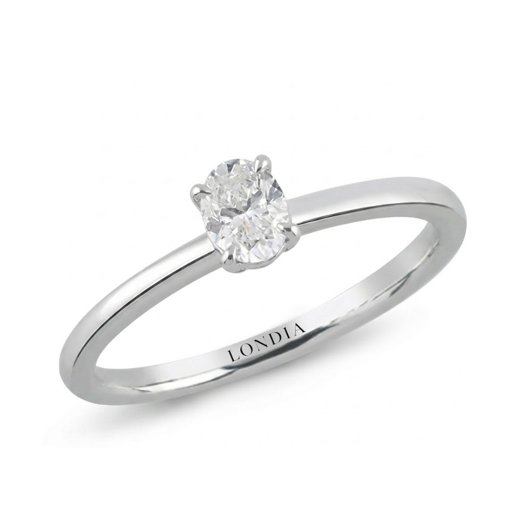 14K Gold 0.50 Carat Natural Diamond Oval Solitaire “Modern” Ring